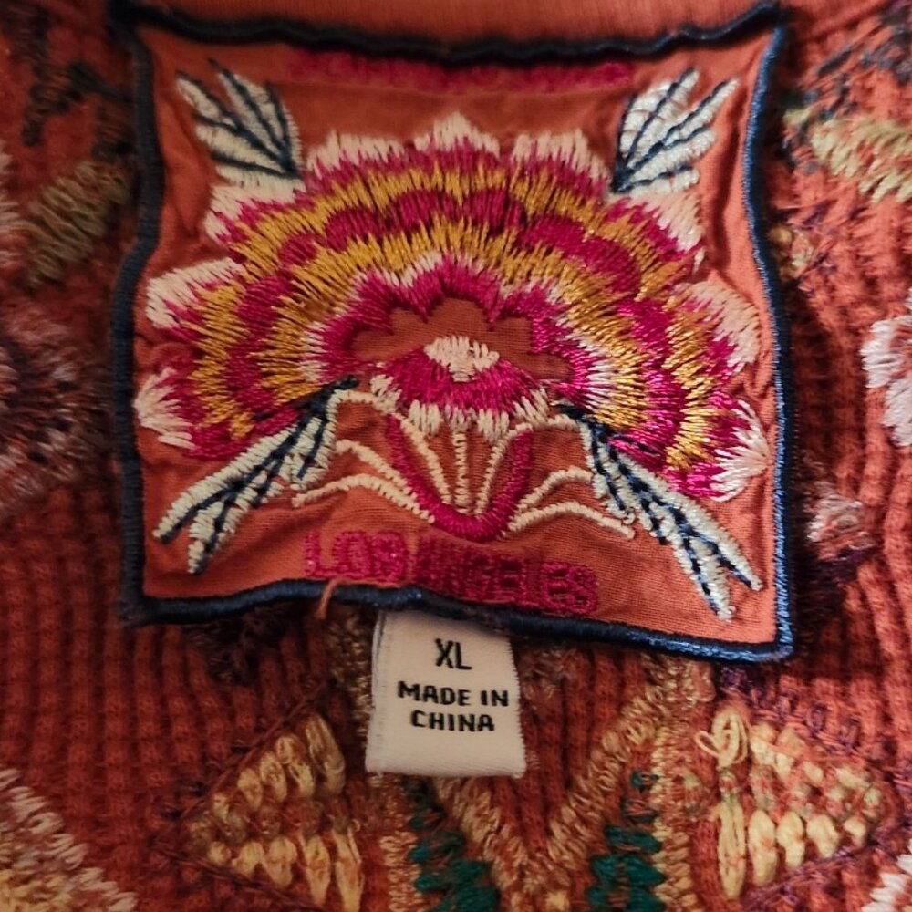 Johnny Was Beautiful embroided shirt cotton xlg rust - Picture 4 of 4